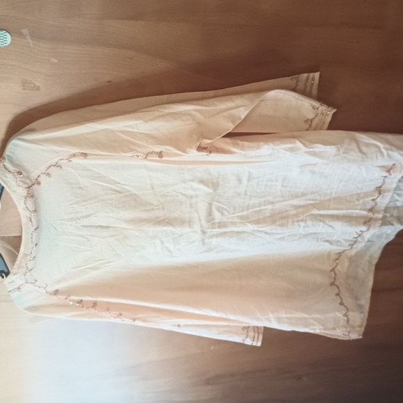 (F1-1) Peach Peasant Top Drawstring Neck Keyhole 3/4 Sleeve Sequin accents 20W - Picture 7 of 9